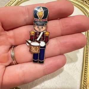 Vintage Enamel Christmas Drummer Boy Nutcracker Brooch Pin